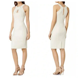 KAREN MILLEN | Ivory Fold Over Knot V-Neck Pencil Dress Size 4